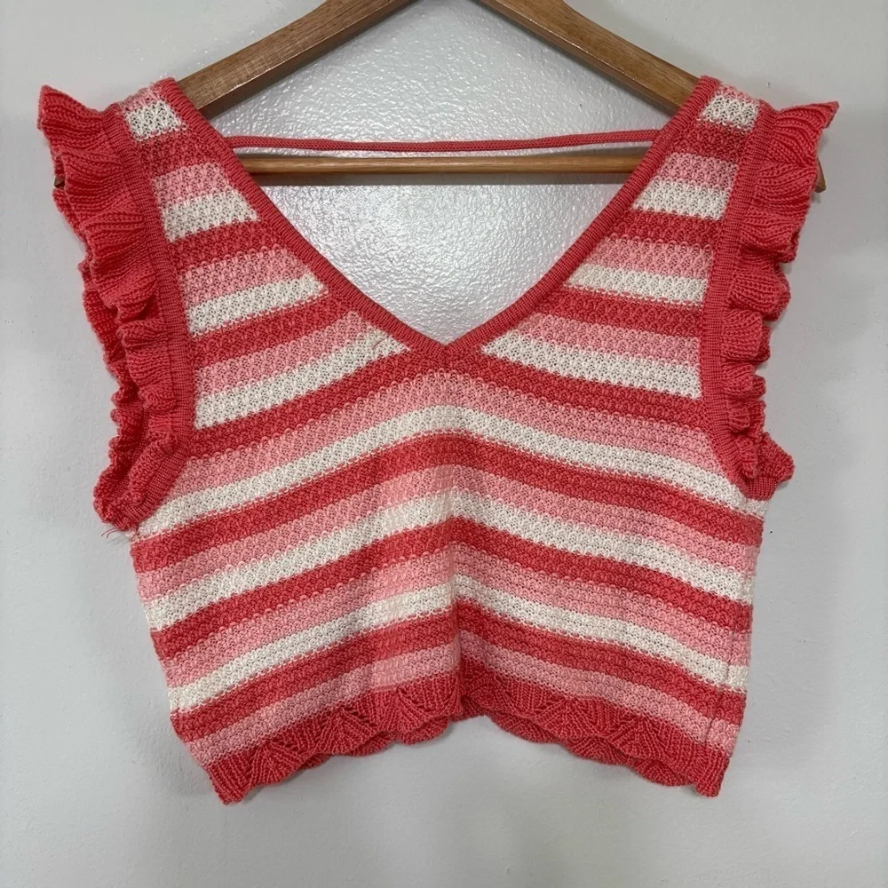 Steve Madden JR. Madden NYC Striped Coral and White Crochet Skirt Set M/L
